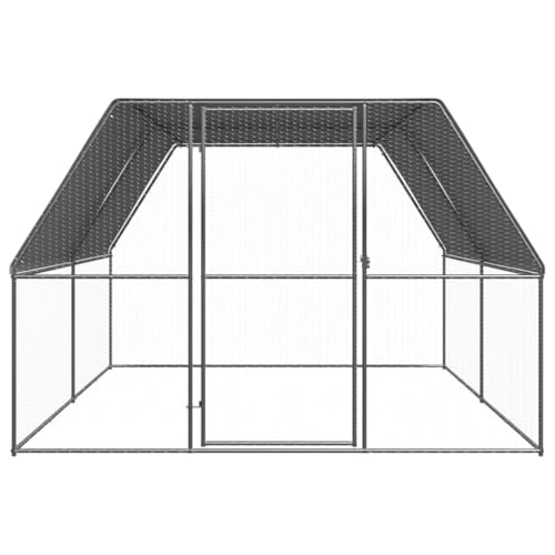 118" Galvanized Steel Chicken Coop with Lockable Walk-in Door, UV PE Cover, Secure Backyard Run - color: Silver, size: 118.1 x 118.1 x 78.7 in (W x L x H)