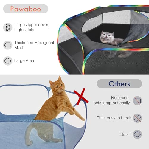 Pawaboo Small Animals Playpen, Waterproof Small Pet Cage Tent with Zippered Cover, Portable Outdoor Yard Fence with 3 Metal Rod for Chick/Kitten/Puppy/Guinea Pig/Rabbits/Hamster, Black + Rainbow - color: Black + Rainbow