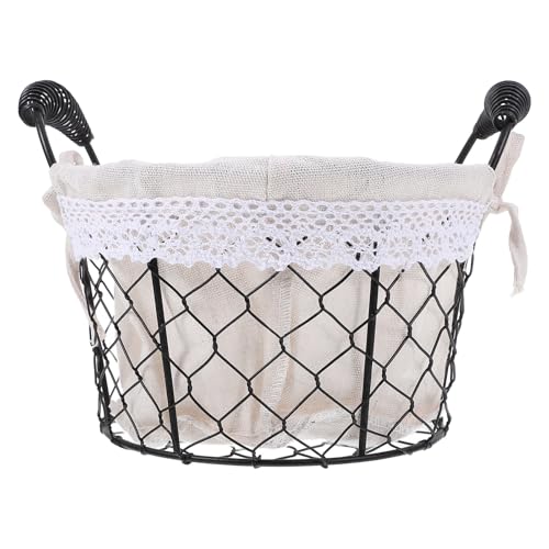 Milisten Wire Basket with Handle and Fabric Liner Metal Egg Basket for Fresh Eggs Collection and Fruit Storage for Kitchen and Home Organization
