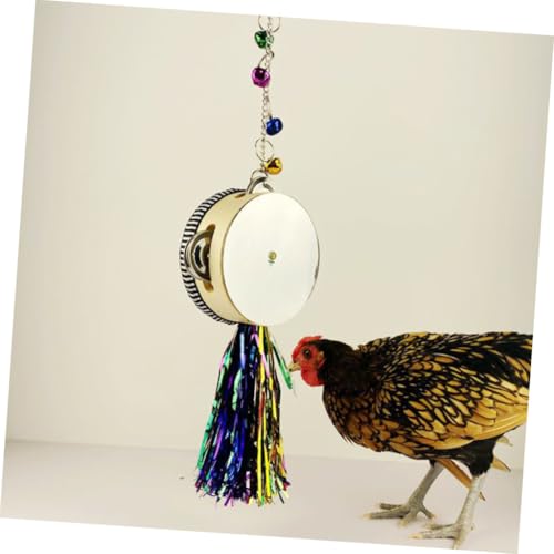 Chicken Hanging Mirror Drum Toy for Hens and Stainless Steel Double-Sided Design Fun Poultry Activity Accessory for Coop Promotes and Reflection