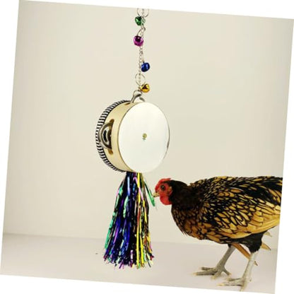 Chicken Hanging Mirror Drum Toy for Hens and Stainless Steel Double-Sided Design Fun Poultry Activity Accessory for Coop Promotes and Reflection