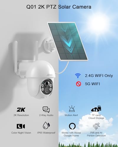 ANRAN 2K Security Camera Wireless Outdoor, Solar Outdoor Camera with 360° View, Smart Siren, Spotlights, Color Night Vision, PIR Human Detection, Pan Tilt Control, 2-Way Talk, Q01W 2 Packs - color: White-2 Packs