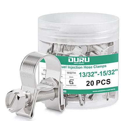 OURU Fuel Line Clamp 304 Stainless Steel,20PCS Adjustable 13/32"-15/32" Dia (10-12mm) Mini Fuel Injection Gas Line Hose Clamps,Pipe Clamp for Automotive,Diesel Petrol Pipe - size: 20PCS 13/32"-15/32" (10-12mm)