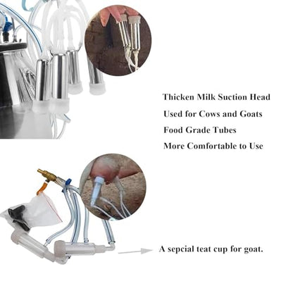 25L Electric Cow Goat Milking Machine Portable Oil-Free Vacuum Pump Milker 1440 RPM Suction Pump with 304 Stainless Steel Bucket and Regulator Farm Supply