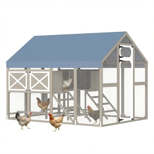 71" H Large Chicken Coop Outdoor Walk in Chicken Run for 8-12 Chickens, Weatherproof Hen House with 8 Nesting Boxes, Ramp, Wooden Poultry Cage for Backyard Yard Farm - color: Walk-in Chicken Coop Grey