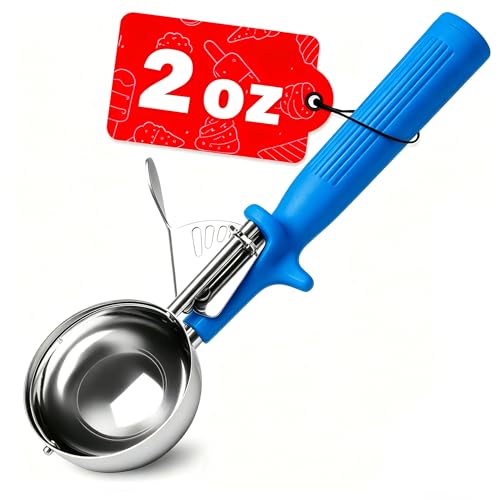 HOMURE H 2 OZ Scoop, Large Ice Cream Scoop with Trigger, #16 Disher, Muffin Scoop, 4 tbsp Cookie Scoop for Baking, Blue Handle, for Making Ice Cream Cookie Muffin Cupcake Mashed Potato - size: #16 (2 oz)