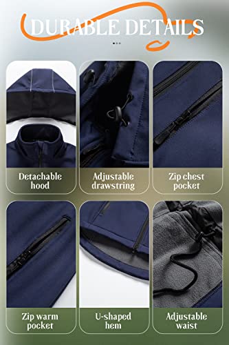 Chrisuno Women's Lightweight Long Softshell Fleece Lined Jacket Anorak Raincoat With Removable Hood - color: Navy, size: 3X-Large