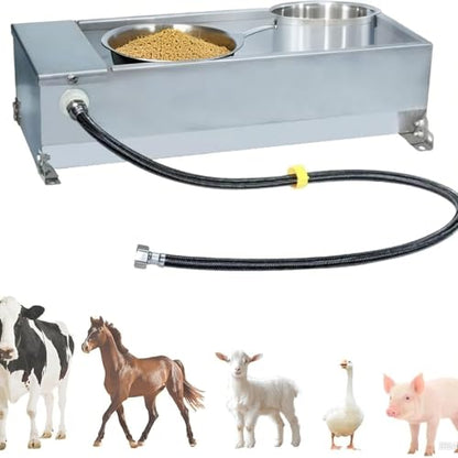 7.5L Self-Filling Stainless Steel Livestock Waterer – 304 Food-Grade Float Valve Cattle/Sheep Trough, Tool-Free Install, Leak-Proof, Freeze-Resistant, Farm Must-Have