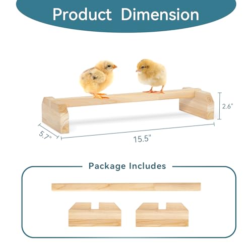 PETSFIT Chick Roosting Bar Prevent Rotation Design, Solid Wooden Thicken Rooster Perch for Coop and Brooder for Birds, Baby Chicks