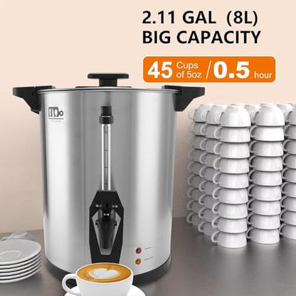 45 Cup 8L/2.11Gallon Commercial Coffee Urn, Festa Essential 950W Large Percolate Coffee Maker, Hot Beverage dispenser With Double Dripless Faucet,Quick-Brewing Hot Water Urn for Catering,Home,Events - size: 8L-45Cups