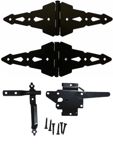 Wood Fence Hinge/Latch Gate Kit Hardware - Single Gate Kit (Wood Gate Hinges and Latch)
