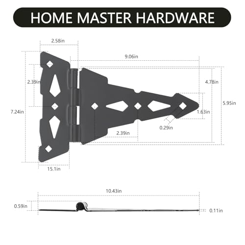 HOME MASTER HARDWARE 8 Inch Heavy Duty Decorative T Hinge Shed Storage Gate Barns Tee Hinges with Screws Black Finish 4 Pack