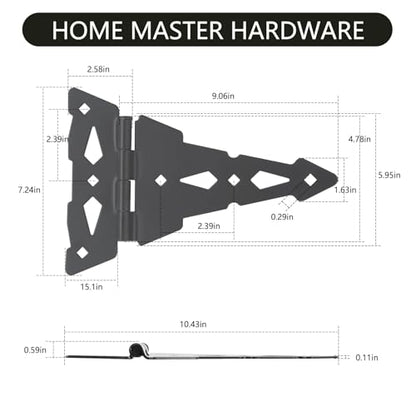 HOME MASTER HARDWARE 8 Inch Heavy Duty Decorative T Hinge Shed Storage Gate Barns Tee Hinges with Screws Black Finish 4 Pack