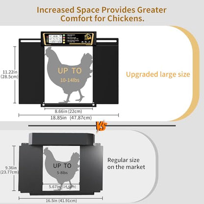 Large Automatic Chicken Coop Door Solar Powered, Charge with 7W Solar Panel Auto Chicken Door, Aluminum Electric Poultry Door with Time & Light Sensor, Remote Control