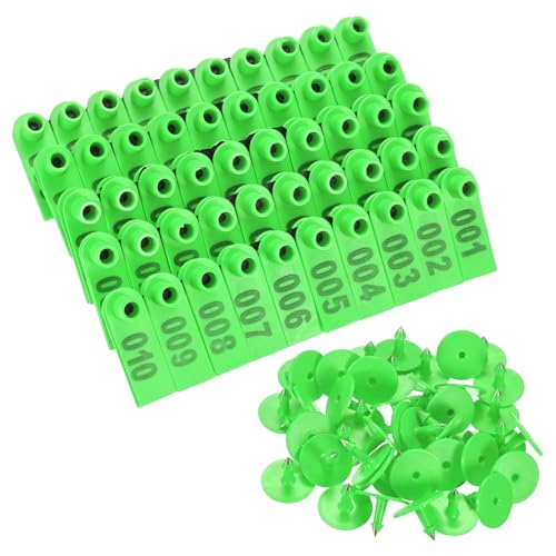 M METERXITY 100-Pack Sheep Ear Tags 001-100 Number, TPU Livestock Ear Tags for Cows/Sheep/Cattle/Pig, Farm Animal Identification Markers [Green] - color: Green