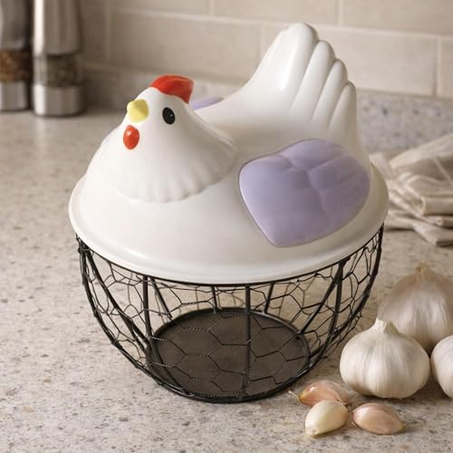 Chicken Egg Basket Metal Iron Wire Egg Collection Basket Vegetable Fruit Basket Farmhouse Decorative Storage with Ergonomic Handles Suitable for, Purple Lid