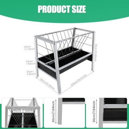 Bacocoo Livestock Feed Trough 2-in-1 for Goats & Sheep - Large Capacity Galvanized Steel Dual-Sided Feeder, Hay & Grain Trough, Black Livestock Feeder for Sheep, Calf, Cow and Horse.