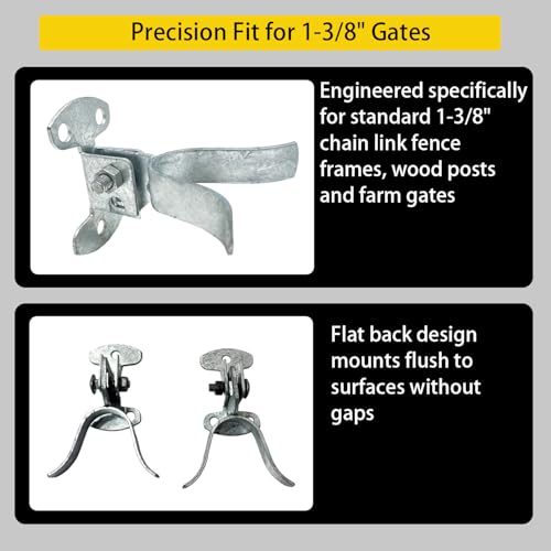 Flat Back Wall Mount Fork Gate Latch for Chain Link Fence, Galvanized Steel with Padlock Hole, Fits 1-3/8" Gate Frame, Includes Screws for Wood Post and Farm Gate (2-Pack)