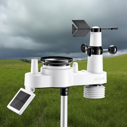 VEVOR 7-in-1 Wi-Fi Weather Station, 7-Inch TFT Display, Wireless Solar Powered Outdoor Sensor, Rain Gauge, Indoor Outdoor for Weather Forecast, Wind Speed Direction, Temperature, Humidity, Rainfall - style: Classic
