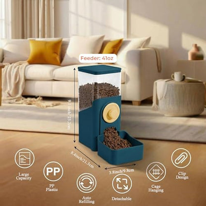 Auto Gravity Food Dispenser for Cage Hanging, 41OZ Capacity Hanging Automatic Pet Cage Feeder, Food Bowl for Cats Dogs Rabbit Ferret Chinchilla Bird Hedgehog Guinea Pig (Dark Blue) - color: Dark Blue