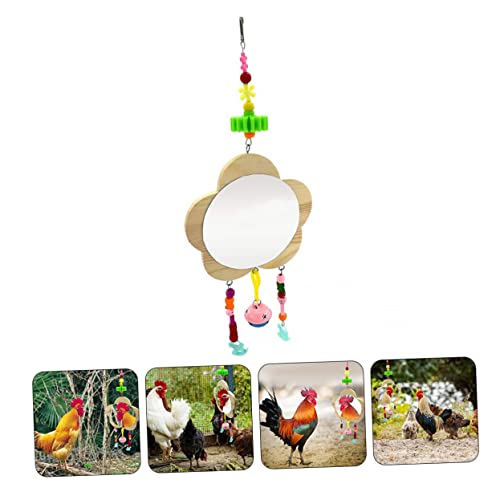 Creative Wooden Hanging Mirror Toy for Chickens and Hens Fun Pet Rooster Accessory Bell Engaging Pecking Play for Coop Entertainment