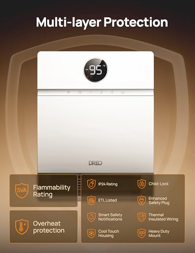 DREO Smart Wall Heater, IP24 Easy-mounted PTC Space Heater for Indoor Use, 30° Oscillation, Adjustable Thermostat, Remote Control, Works with Alexa, 24H Timer, Electric Heater for Bedroom, Office