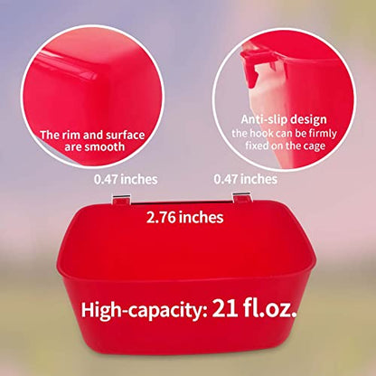 6 Pack Feeder Waterer Chicken 21 oz Food Water Cage Cups Puppy Cat Rabbit Hanging Feeding Dish Coop Bowl Watering Container Treats Drinker for Pigeon Bird Bath Basin Hamster Bed