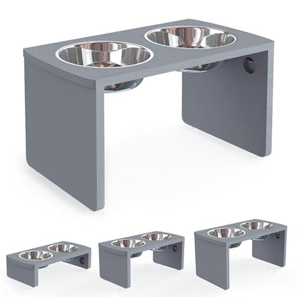 Elevated Dog Bowls, Bamboo Raised Dog Bowl for Large Dogs, with 2 Stainless Steel Bowls (13'' Tall-68oz Bowl, Grey) - color: Grey, size: X Large: 13'' Tall-68 oz Bowl