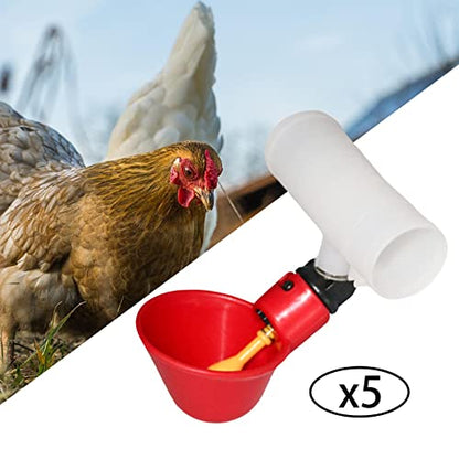 5 Pieces Watering Cups Automatic Chicken Drinking Bowls Feeder Removable Water Bowl Suitable for Breeding Farms Home Use, 10x7.3cm