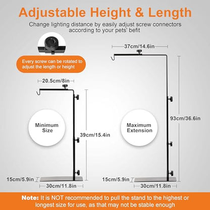 Simple Deluxe Reptile Lamp Stand, Adjustable 15"-36" Floor Light Holder Stand Metal Bracket for Reptile Glass Terrarium Heating Light, L: 36.6 x 14.6 inch, Black - style: Lamp Stand L