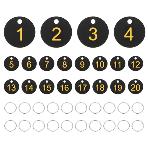PATIKIL 20PCS Number Tags 1-20, Number Key Tags Plastic Numbered Keychain with Key Rings for Organizer Field Sales Hangers Clothes Labels ID, Black Yellow - color: Black Yellow