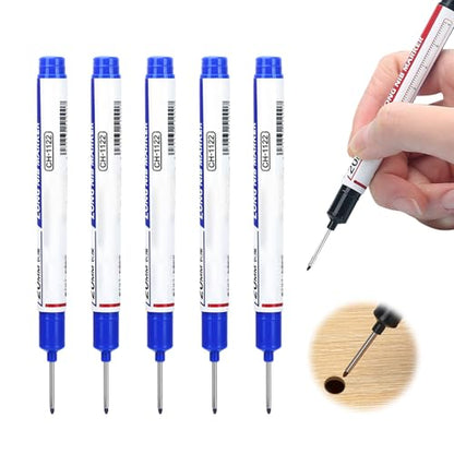 Eadwe 5PCS Long Head Deep Hole Marker Pens, 20mm Deep Reach Markers, Quick-dry Waterproof Long Nib Permanent Markers, Carpenter Ink Marker Pens, Construction Marking Tool, Metal Marking Pen (Blue) - color: Blue