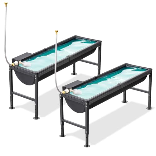 2PCS Automatic Animal Waterer 11 Gallon, Livestock Water Trough with Adjustable Stand, Automatic Water Dispenser with Float Valve, Easy to Assemble, Feeding Goat, Sheep, Horse, Dog in Farm - size: 2 PCS