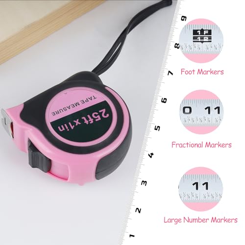 Lichamp Pink Tape Measure 25 Feet, Measuring Tape 1 Pack 25ft x 1in with 1/8 Fractions