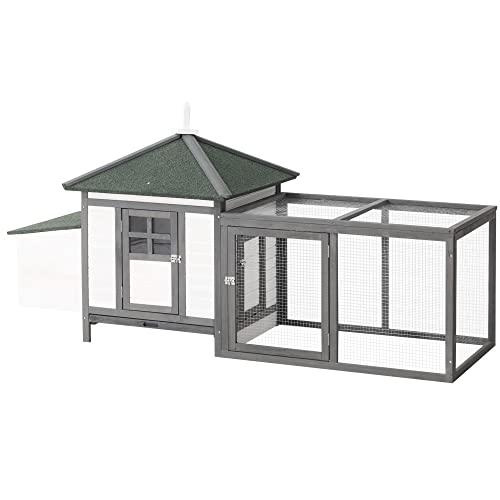 PawHut 77" Wooden Chicken Coop with Nesting Box, Cute Outdoor Hen House with Removable Tray, Ramp Run, for Garden Backyard, Gray - color: Gray