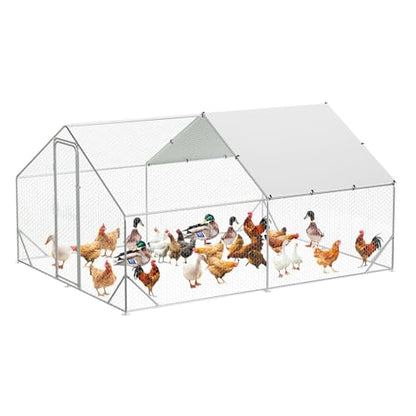 GarveeLife Large Chicken Coop, Metal Chicken Run with Anti-Ultraviolet Waterproof Cover, Spire Roof Walk in Poultry Cage, Outdoor Chicken Pen for Backyard and Farm Use 9.8 ft x 13.1 ft x 6.6 ft - size: 118.1"L x 157.5"W x 78.7"H