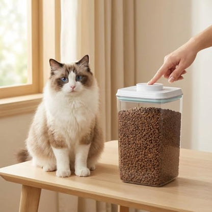 Dog Food Storage Containers 2 Pack, 4L/4.2 Qt Each Airtight Pet Canisters with One-Touch Lids, 130ml Scoops, BPA-Free Stackable Clear Kibble Holders for Kibble, Cat Food and Treats - size: 4.2Qt