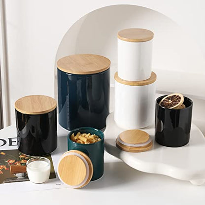 Sweejar Kitchen Canisters Ceramic Food Storage Jar Set, Stackable Containers with Airtight Seal Wooden Lid for Serving Ground Coffee, Tea, Herbs, Grains, Sugar, Salt - Set of 4 (Jade) - color: Jade, style: Set of 4(Updated Version)