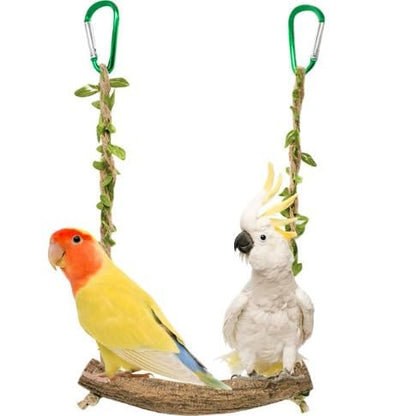 Wooden Chicken Swing Perch with Hanging Chains for Birds | Natural wood swing perch with chains for chicken coops, bird cages, parrot play areas and backyard flock enrichment