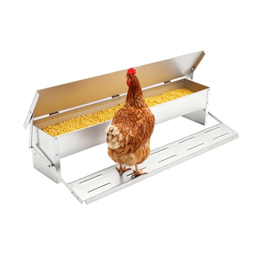 22lb Automatic Metal Treadle Feeder, 13.78in Treadle Chicken Feeder with Weatherproof Lid, Sturdy Galvanized Steel Poultry Feeders, Rat Proof Poultry Feeder for Chicken, Geese, Ducks, Turkeys