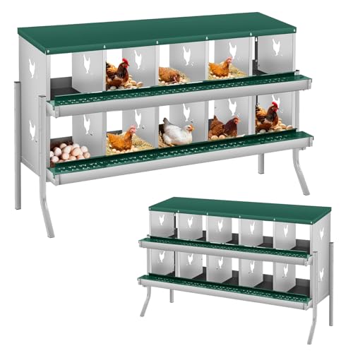 Metal Nesting Boxes for Chickens-10 Compartment Chicken Nesting Box for Laying Eggs, Wall Mountable Roll Away Laying Boxes for Hens and Chicken Coop - color: Green, size: 10 Room with Leg