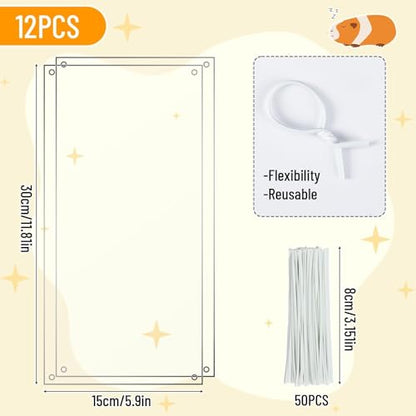 PETKNOWS 12 Pack Pet Cage Liner Protection Rabbit Cage Urine Guard Clear Cage Edge Liner Guinea Pig Side Lining Habitat Siding Cage Accessories, 11.8 inches x 5.9 inches Bedding Litter - color: Transparent, size: 30X15 CM