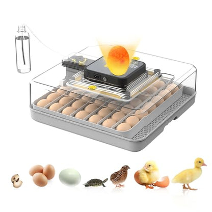 48 Egg Incubator for Hatching Eggs Auto Turning Digital Temp/Humidity Display Built-in Candler & Water Refill LED Candler for Chicken Duck Quail Birds