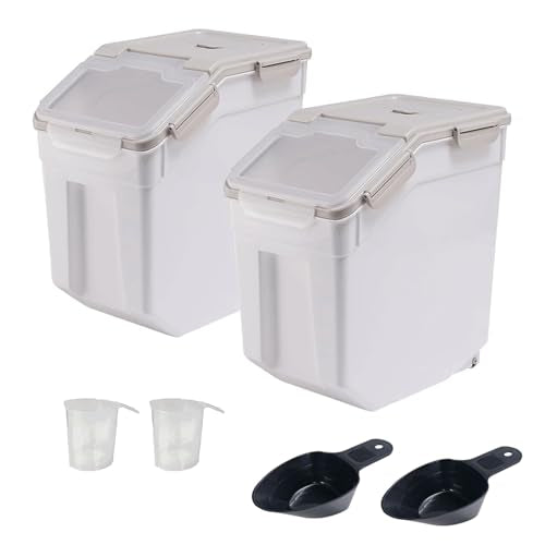 Large Flour Storage Container Bin 50lb, 2Pack Airtight Rice Storage Containers with Wheels Seal Locking Lid, BPA Free with Measuring Cup&Scoop for Flour, Rice, Grain(Gray) - color: Gray
