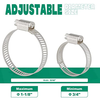 OURU 20PCS Hose Clamps Stainless Steel Adjustable 3/4"–1-1/8"(19-29mm) Worm Gear Hose Clamp, Heavy Duty Metal Small Hose Clamps for Automotive, Pipe, Radiator Plumbing, Fuel Line - size: 3/4"-1-1/8"(19-29mm)