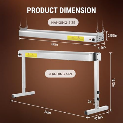 36-Inch Food Heat Lamp, 1000W Commercial Food Warmer Lamp Electric Strip Heater Overhead Stainless Steel Heat Lamps for Buffet Restaurant Parties Catering, Sliver 115V - color: Silver, size: 36 Inch