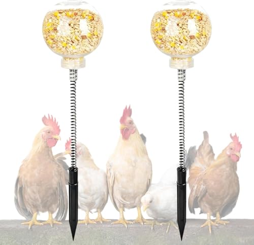 2 Pack Chicken Toys Chicken Peck Toy, Chicken Swing Feeder with Spring and Ground Stake, Enrichment Toys for Coop, Coop Accessories for Hens Poultry Duck Birds Parrots, Transparent