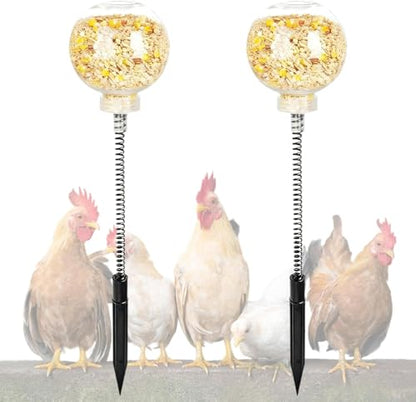 2 Pack Chicken Toys Chicken Peck Toy, Chicken Swing Feeder with Spring and Ground Stake, Enrichment Toys for Coop, Coop Accessories for Hens Poultry Duck Birds Parrots, Transparent