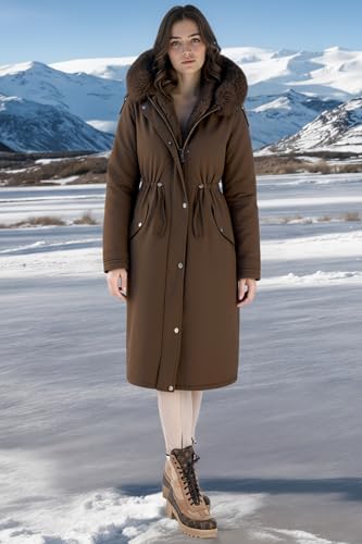 RISISSIDA Women Winter Parka Puffy Coat for Deep Cold,Thicken Puffer Jacket with Long Fur Collar Hooded,Warm Bubble Overcoat - color: Dark Coffee, size: X-Large