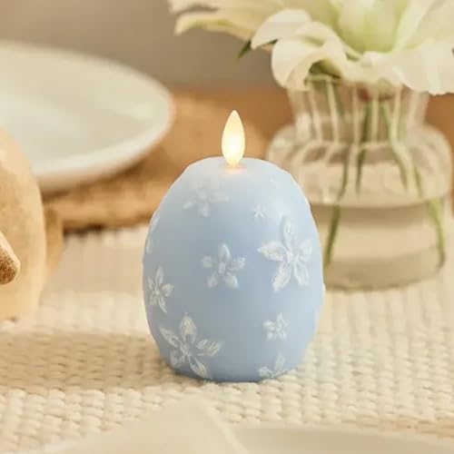 Luminara Flameless Candle Crystal Beads Glitter Sphere, Unscented Real Wax LED Candle, Timer, Holiday Decoration Centerpiece (Cashmere Blue Floral) - color: Cashmere Blue Floral